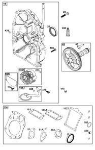 Crankcase Cover/Sump Group Diagram and Parts List for 61E477-0015-J1 400000 - 699999 Briggs and Stratton Engine